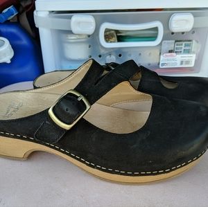 Dansko Britney Oil Leather Nubuck Black Mary Jane Slides Clog 39/ US 8